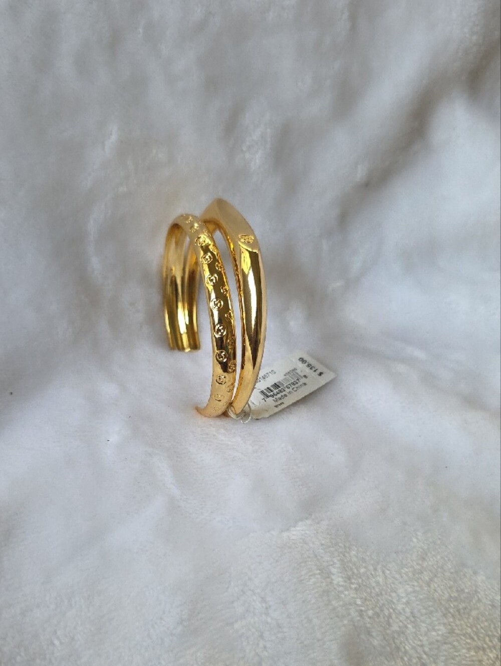 Michael Kors Shiny Gold Double-Row Logo Cuff Bracelet - Picture 2 of 8